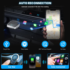 محول 2 في 1 سلكي إلى لاسلكي CarPlay ومحول لاسلكي Android Auto، التوصيل والتشغيل