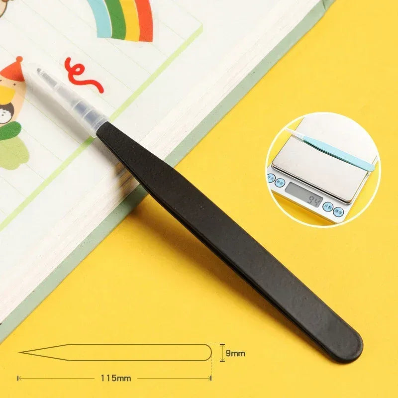Eyelash tweezer with curved tip, black handle