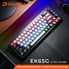 DAREU 2.4G Wireless Mechanical Gaming Keyboard 4000mAh Red Switch All Key Non-conflict Rainbow Lighting with Multifunction Knob