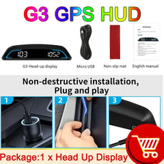 AD Car Speedometer With Alarm Water Temperature Meter G3 GPS / B3 OBD Head Up Display Accessories Auto Tachometer Clock Time