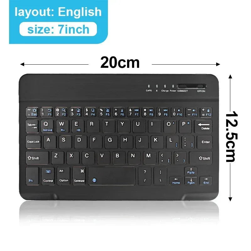 7-inch Bluetooth mini keyboard, English layout, black, rechargeable
