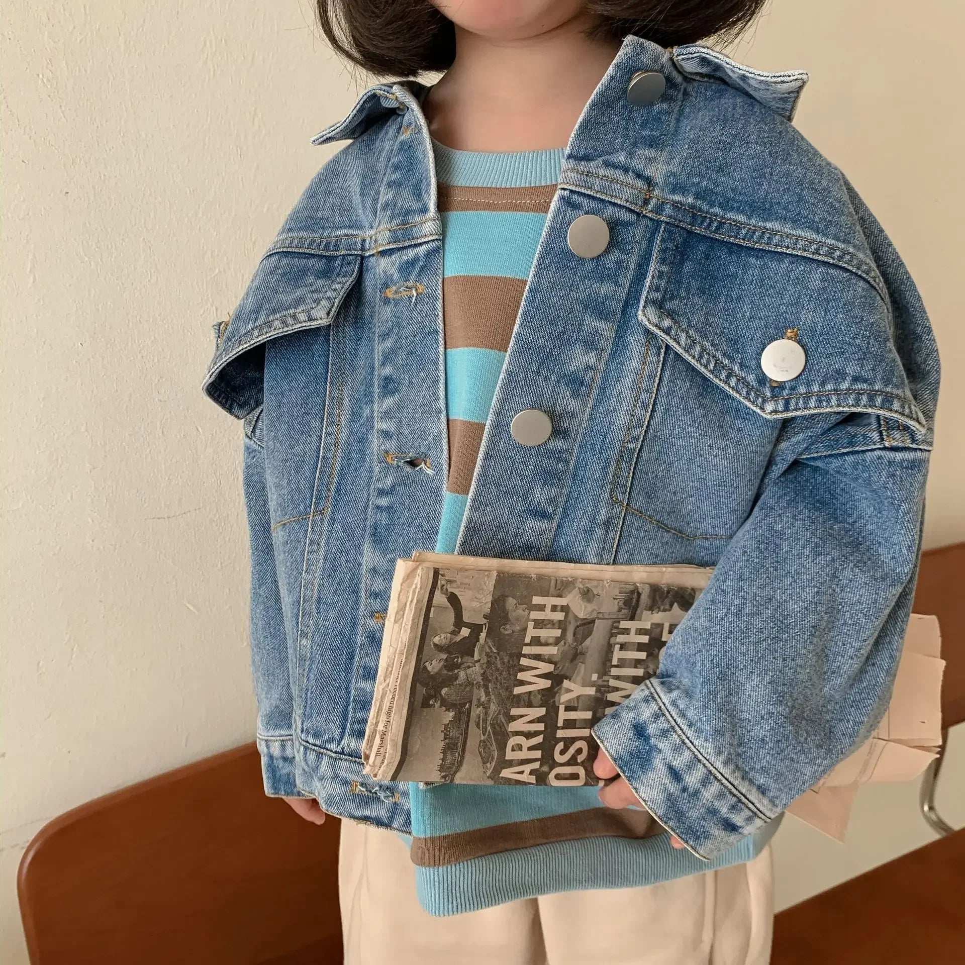 6704-1 Children's Denim Jacket Spring and Autumn Korean Girl's Denim Jacket Casual Loose Boy's Coat Cardigan.