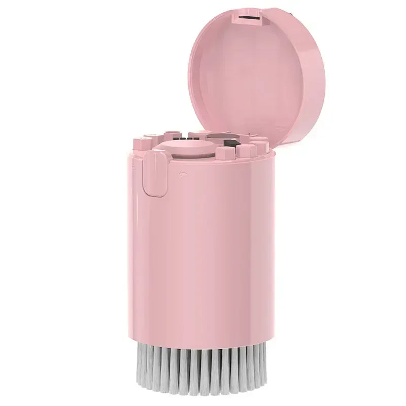 Pink multi-tool cleaning kit open case with fitted tools and bristle brush