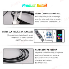 Car Ambient Lights Universal LED Symphony RGB Atmosphere Lamp 64 Colors Acrylic Strip APP Control Remote for Tesla Model 3 Y S X