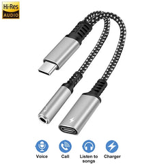 60W PD Fast Charger Cable 2 in 1 USB C Splitter Type C Headphones Jack Audio Adapter For Samsung S24 Xiaomi Huawei iPhone 15 16