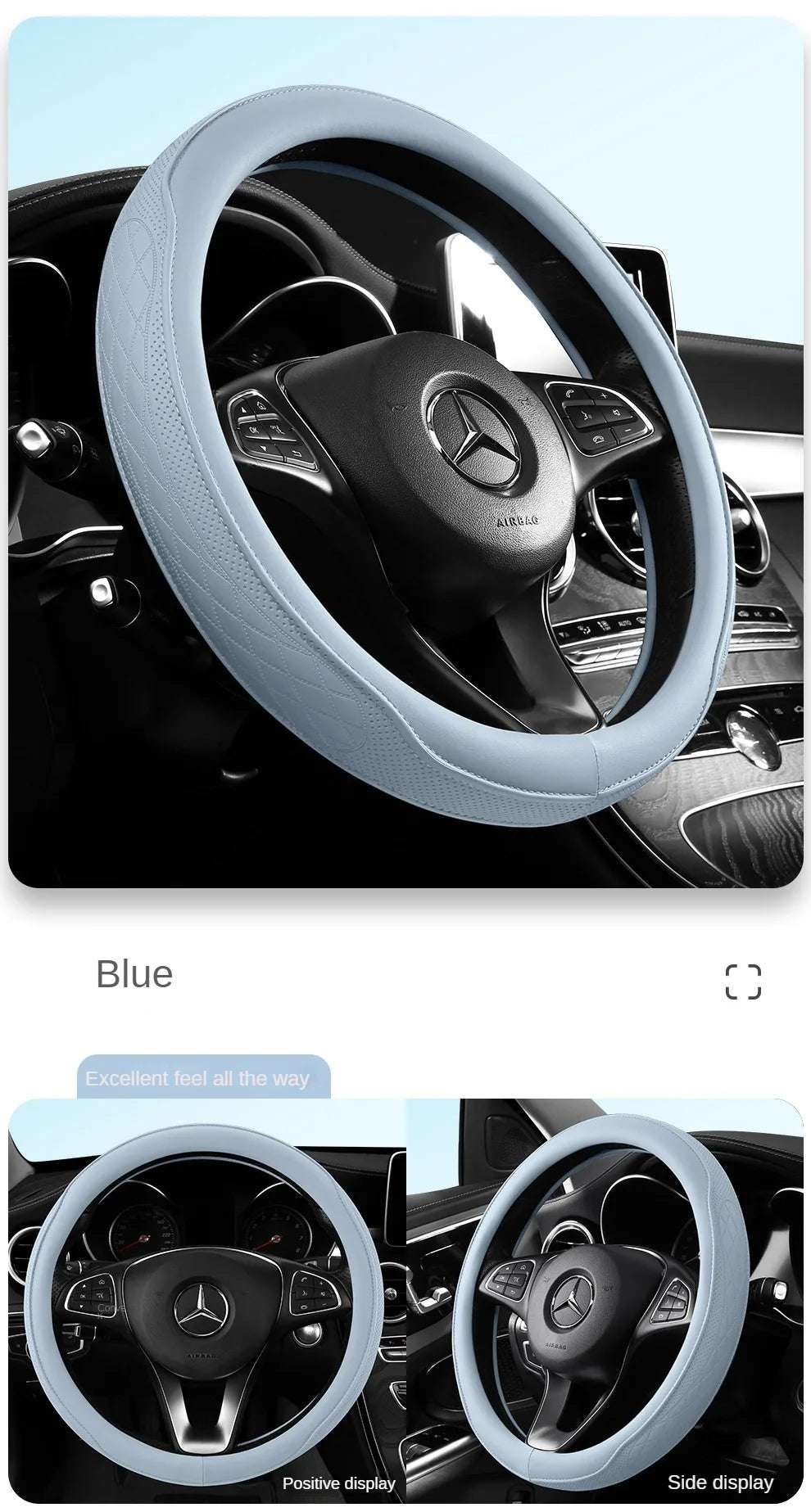 Napa Leather Perforated Patchwork Car Steering Wheel Cover, Non-slip, Breathable, Universal 15 Inch (Approx. 38cm)