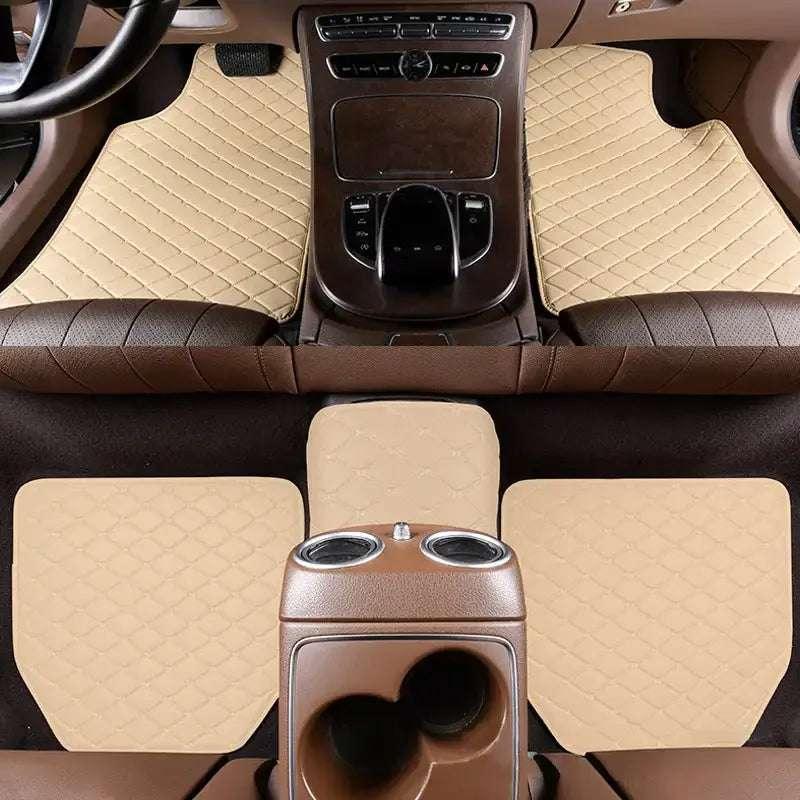 5-piece car floor mat set, beige with diamond stitching and grid pattern