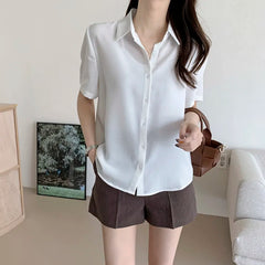 Ele Chiffon irt ort Sve Summer New Loose Collar  Ne White Top Women's Faion Commute Sle Straight Cut