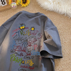 ex Pure Cotton ort Sve T-irt fiti Letter Print Casual Faionable UV Protection Coating Tag Removed Clothing