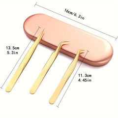 High Precision Lash Tweezers Set - Includes 3 Stainless Steel Eyelash Tweezers for Classic Individual and Volume Lash Extensions