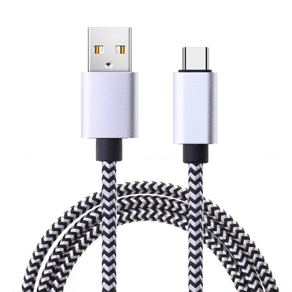 كابل USB من النوع C لمزامنة البيانات 2.4 أمبير سريع الشحن 1 متر 2 متر 3 متر كابل شاحن مضفر من النايلون لهاتف Samsung Huawei Android المحمول