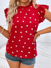 Fashion Chiffon Print Women's Shirt Casual Ruffle Short Sleeve Top Pink Chic Woman Blouse And Shirts Elegant Blouses Summer 2024