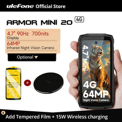 هاتف Ulefone Armor Mini 20 4G 4.7" Rugged Phone 64MP Night Camera Android 14 Smartphone 6200mAh Mobile Phone NFC 16GB+256GB 33W G99