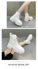 2024 White New Women Ankle Boots Autumn Winter Platform Zipper Women Punk Boots Thick Sole Lace Up Combat Booties Female Mujer