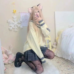 Cute Japanese Hello Kitty Fishing Net Socks Black Silk Stockings Women's Thin Spring and Autumn Anti-hook Silk Bottom Pantyhose