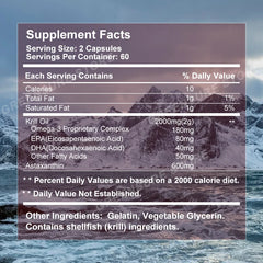 2000Mg Antarctic Krill Oil Omega-3 EPA & DHA Phospholipids and Astaxanthin for Joint, Brain, Immune and Cardiac Support Diet