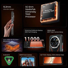 Oukitel WP55 Pro 5G Rugged Smartphone Android 15.0 New 6.6" Product Global Version 48GB(16+32) +512GB  108MP Cell Mobile Phone