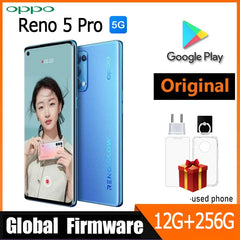 هاتف OPPO Reno 5 pro 5G الذكي عالميًا 12 جيجابايت 256 جيجابايت ColorOS 11.1 6.55 بوصة 64 ميجابكسل كاميرا رباعية Dimensity 1000+ هاتف مستعمل