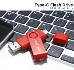 محرك أقراص فلاش USB من النوع C بسعة 128 جيجابايت وذاكرة تخزين 64 جيجابايت وسلسلة مفاتيح مجانية وذاكرة تخزين إبداعية هدية عمل باللون الأحمر وقرص U أزرق 32 جيجابايت