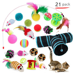 مجموعة ألعاب القطط المتنوعة من DualPet Kitten Toys، لعبة قطط مضحكة، عصا قطط من نبات السيزال، فأر، جرس، كرة، مستلزمات القطط، مجموعة من 20 قطعة