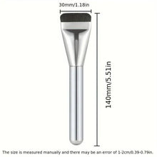 Foundation brush with silver handle and black bristle head, shown upright for size view