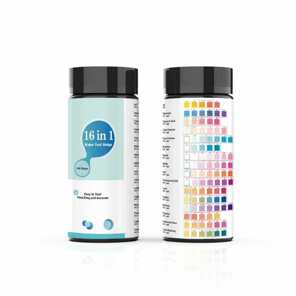 Water test strip kit bottles, 16 in 1, with color chart label