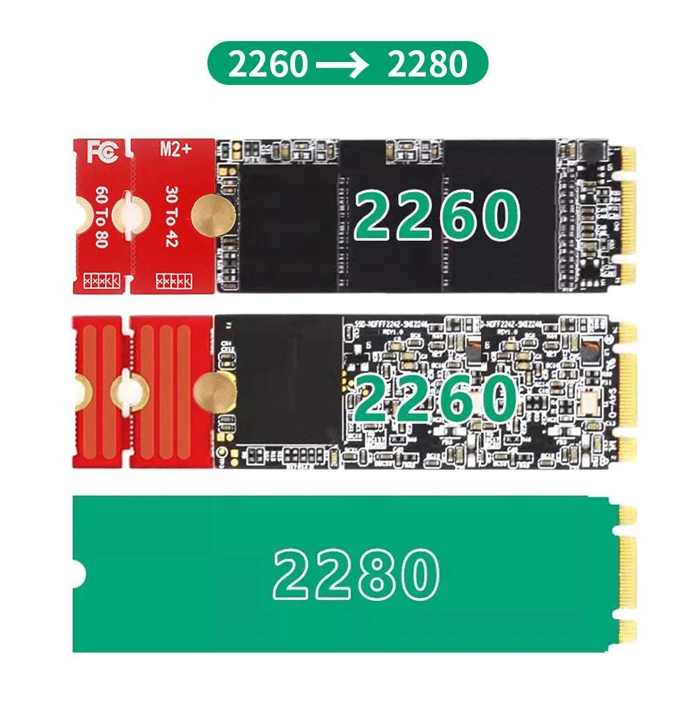 TISHRIC M.2 NGFF NVME SSD Extension Board Adapter 2230 2242 2260 2280 M2 Length Extend Adapter Bracket Card 5 Adjustable Lengths