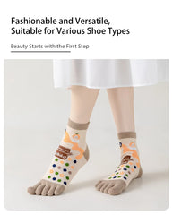 3 Pairs of Women's Four-season Mid-tube Fruit Letter Slogan Bear Cute and Sweet Girl Fashion Cotton Five-toe Socks