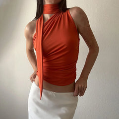 Backless Sexy Off Shoulder Halter Tank Tops Women Vintage Sleeveless Crop Top Y2K Clothes Club Female Casual Summer