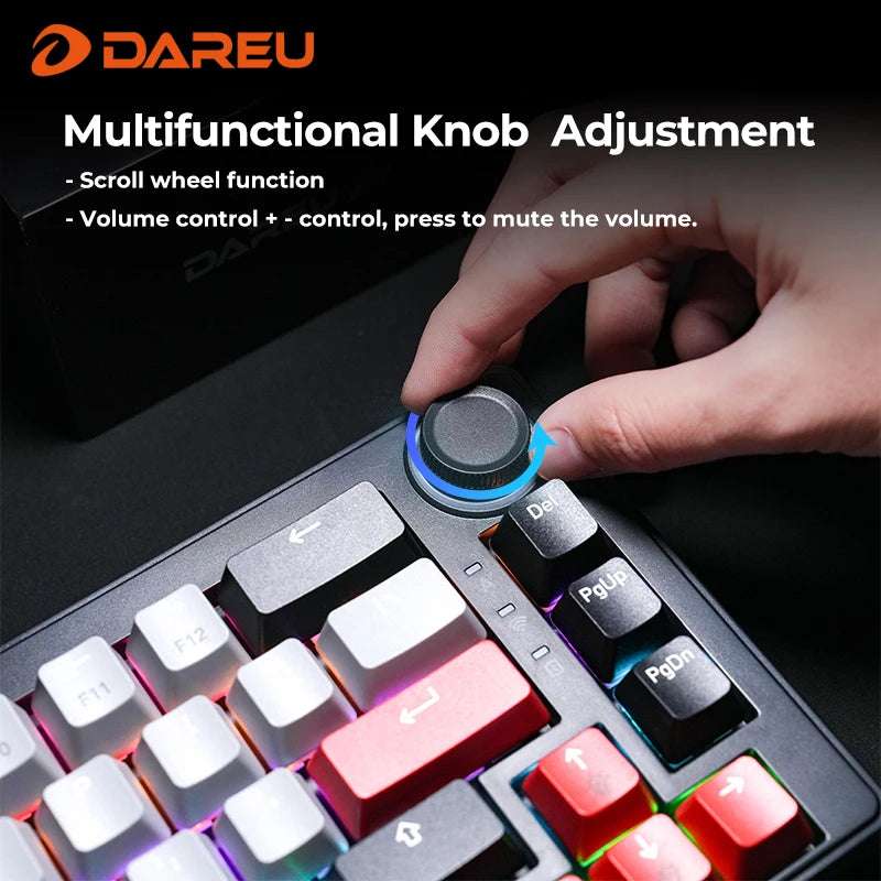 DAREU 2.4G Wireless Mechanical Gaming Keyboard 4000mAh Red Switch All Key Non-conflict Rainbow Lighting with Multifunction Knob