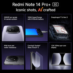 Xiaomi Redmi Note 14 Pro+ Plus 5G Global Version Cell Phone 200MP AI Camera Snapdragon 7s Gen 3 120W HyperCharge 1.5K 120Hz IP68