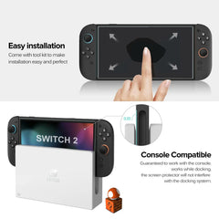 واقي شاشة من الزجاج المقوى لجهاز Switch Nintendo 2 موديل 2025، ملحقات واقي شاشة شفاف عالي الدقة ومضاد للخدش