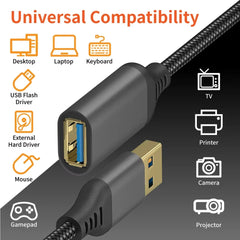 كابل نقل بيانات USB 3.0 ذكر إلى أنثى عالي السرعة من LAIHONEN مضفر من النايلون، مناسب لأجهزة الكمبيوتر والكاميرا والطابعات وكابل تمديد لأجهزة إكس بوكس