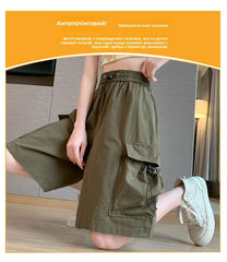 Sweet Cool Sle Women's Workwear orts Summer Thin American Qui Dry Casual Wide Leg Five-Quarter Loose Straight Cut Pants