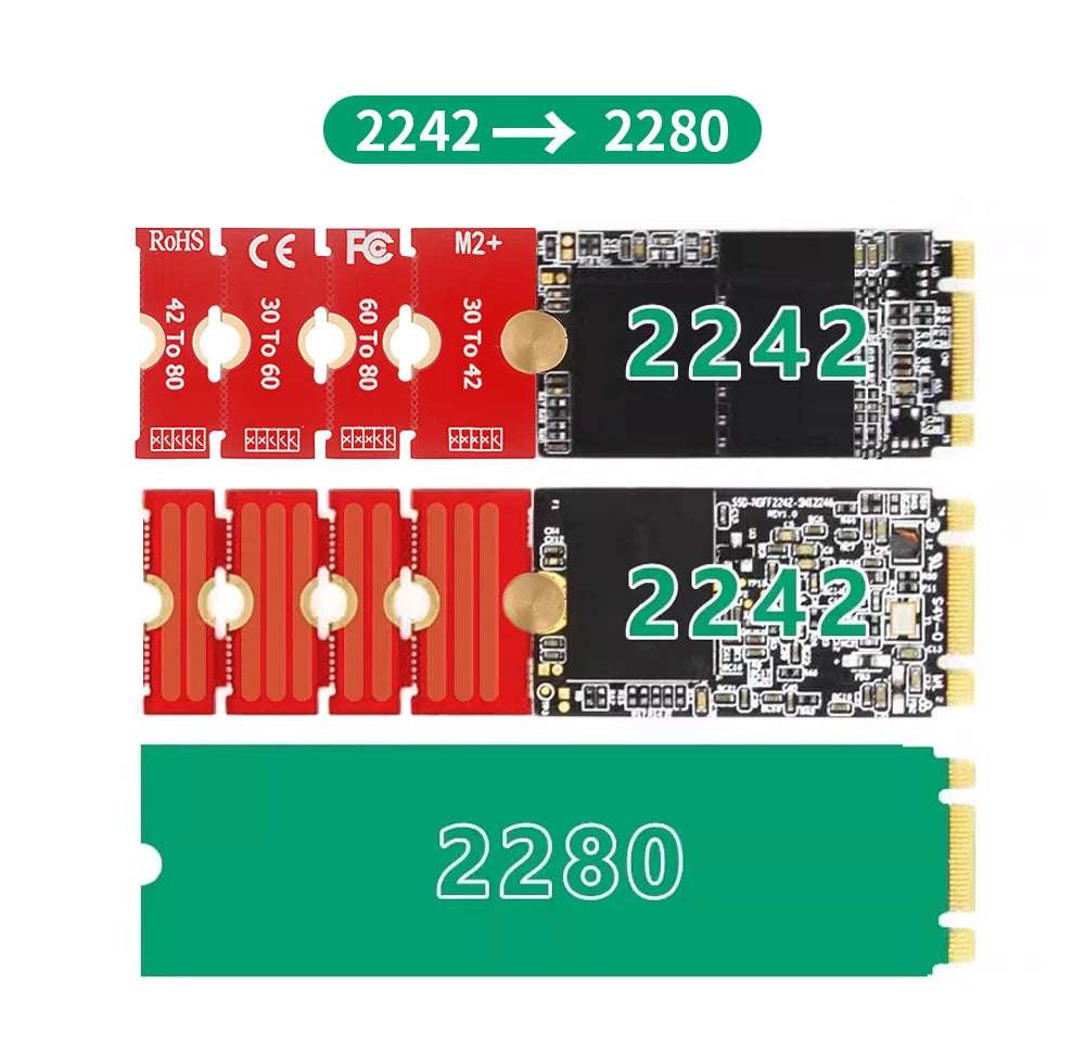 TISHRIC M.2 NGFF NVME SSD Extension Board Adapter 2230 2242 2260 2280 M2 Length Extend Adapter Bracket Card 5 Adjustable Lengths