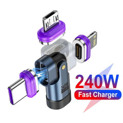 3 IN 1 240W USB-C to Type-C Adapter 180° Rotation Magnetic Fast Charging Type C Female Converter for Macbook Pro iPhone 16 15