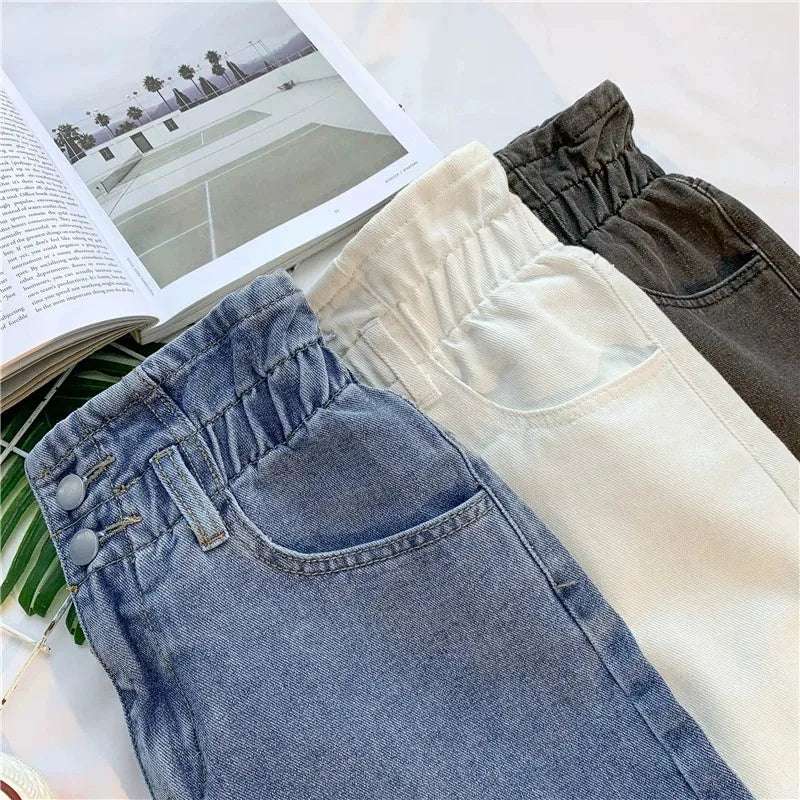 High Waist A-Line Wide Leg Jeans orts Women's Cuffed Loose Slimming High Waist Flower Bud Pants Summer Casual orts