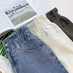 High Waist A-Line Wide Leg Jeans orts Women's Cuffed Loose Slimming High Waist Flower Bud Pants Summer Casual orts