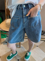 High Waist Wide Leg Jeans orts plus Size Loose Slimming Design Thin Five-Quarter Mid-Pants for plus Size Women Summer
