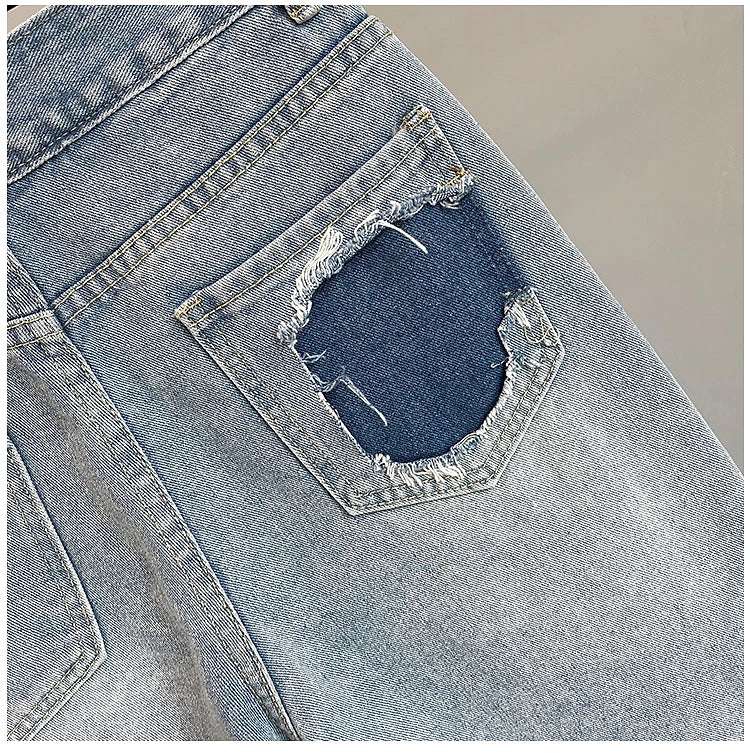 High Waist Loose Fit  Diamond Embellied Denim Five-Point Pants Summer New Sle Women's Trendy Hole Punch Jeans