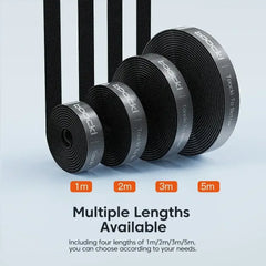 Cable organizer tape rolls in assorted lengths, black