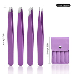 Eyebrow Tweezer 4Pcs Colorful Hair Beauty Fine Hairs Puller Stainless Steel Slanted Eye Brow Clips Removal Makeup Tools