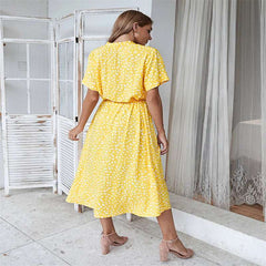 Polka Dot Short Sleeved Dress shirt Collar  Dress European and American Fashion Dress