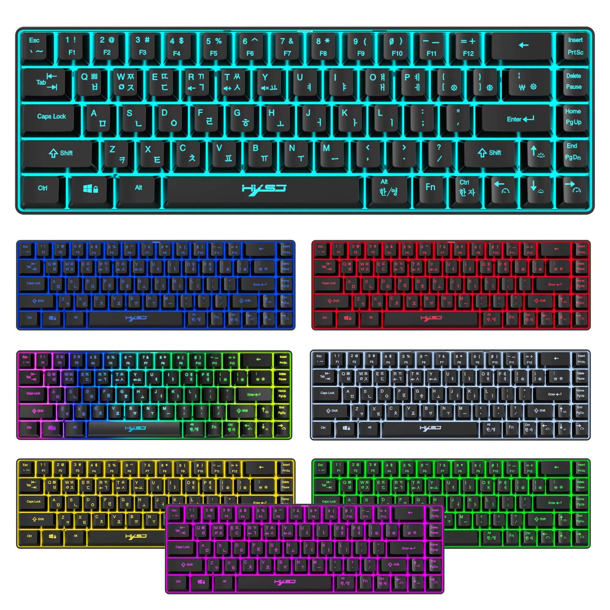 Portable HXSJ V200 68-key Korean gaming Keyboard, 65% RGB Backlit Wired office membrane Keyboard for Desktop PC and Laptops