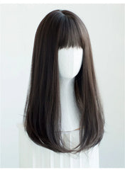 Korea Hair Extensions Synthetic Cute JK Girl Cosplay Air Bangs Wig Breathable Head Cover 50cm Long Straight Wig Hat for Women