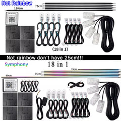 10/14/18 in 1 Led Car Ambient Lights 213 64 Color RGB Symphony Streamer Bluetooth Rainbow Acrylic Strips Atmosphere Lamp Kit 12V