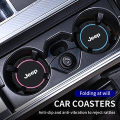 2PCS Car Coasters Water Cup Slots Non-Slip Mat Waterproof Cup Pad For Jeep Renegade Compass Grand Cherokee Wrangler JK Commander