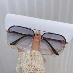 نظارات شمسية نسائية كلاسيكية بتصميم نصف إطار معدني جديد للأنشطة الخارجية بإطار مزدوج