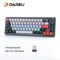 DAREU 2.4G Wireless Mechanical Gaming Keyboard 4000mAh Red Switch All Key Non-conflict Rainbow Lighting with Multifunction Knob