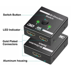 HDMI-compatible Switch Bi-Direction 2.0 Splitter 1x2/2x1 Adapter 2 in 1 out Converter for PS4 Pro/4/3 TV Box 4K Switcher